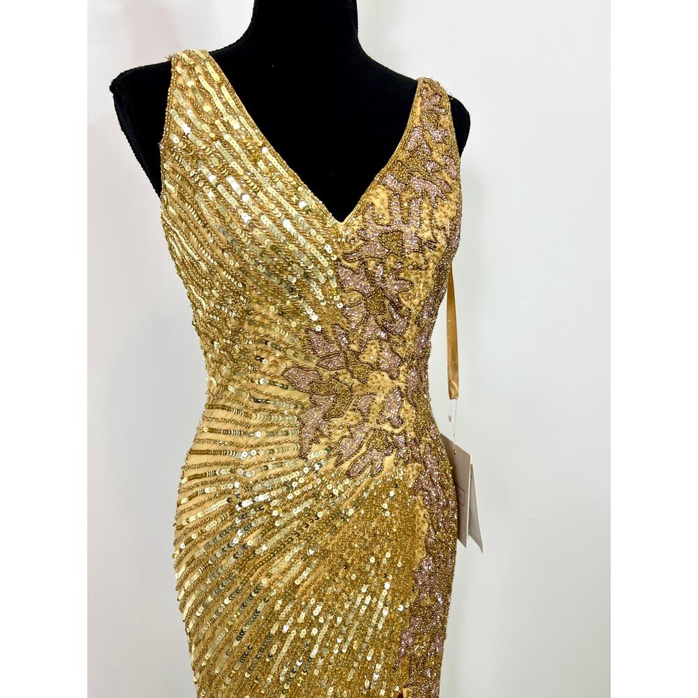 Mac‎ Duggal Gold Sequin Slit Gown Size 2 - Picture 4 of 9